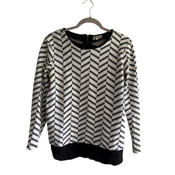 Pleoine Anthropologie Women’s Chevron Long sleeve Striped Zip Back Top sz Medium - Picture 2 of 5